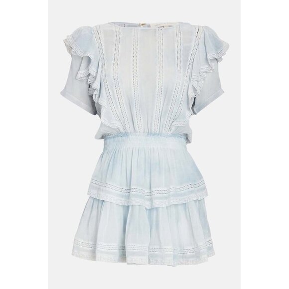 NWT LoveShackFancy Natasha Mini in Bedroom Blue Hand Dye Ruffle Viscose Dress L - Picture 1 of 9